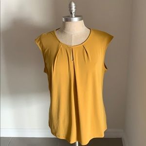 KASPER MUSTARD KEYHOLE PLEAT TANK BLOUSE GU SZ L